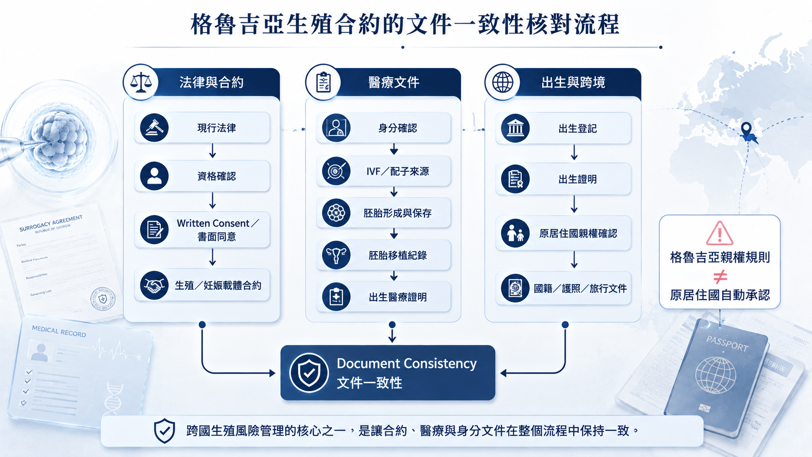 格魯吉亞生殖合約從法律、醫療文件到出生與跨境文件的一致性核對流程