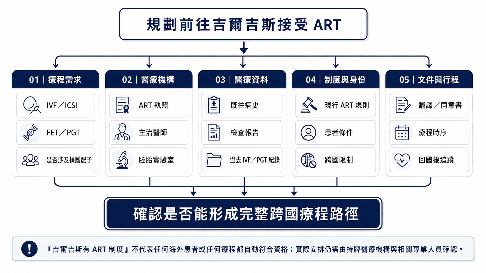 吉爾吉斯跨國 ART 開始前的療程需求、醫療機構、醫療資料、制度身份與文件行程五項確認